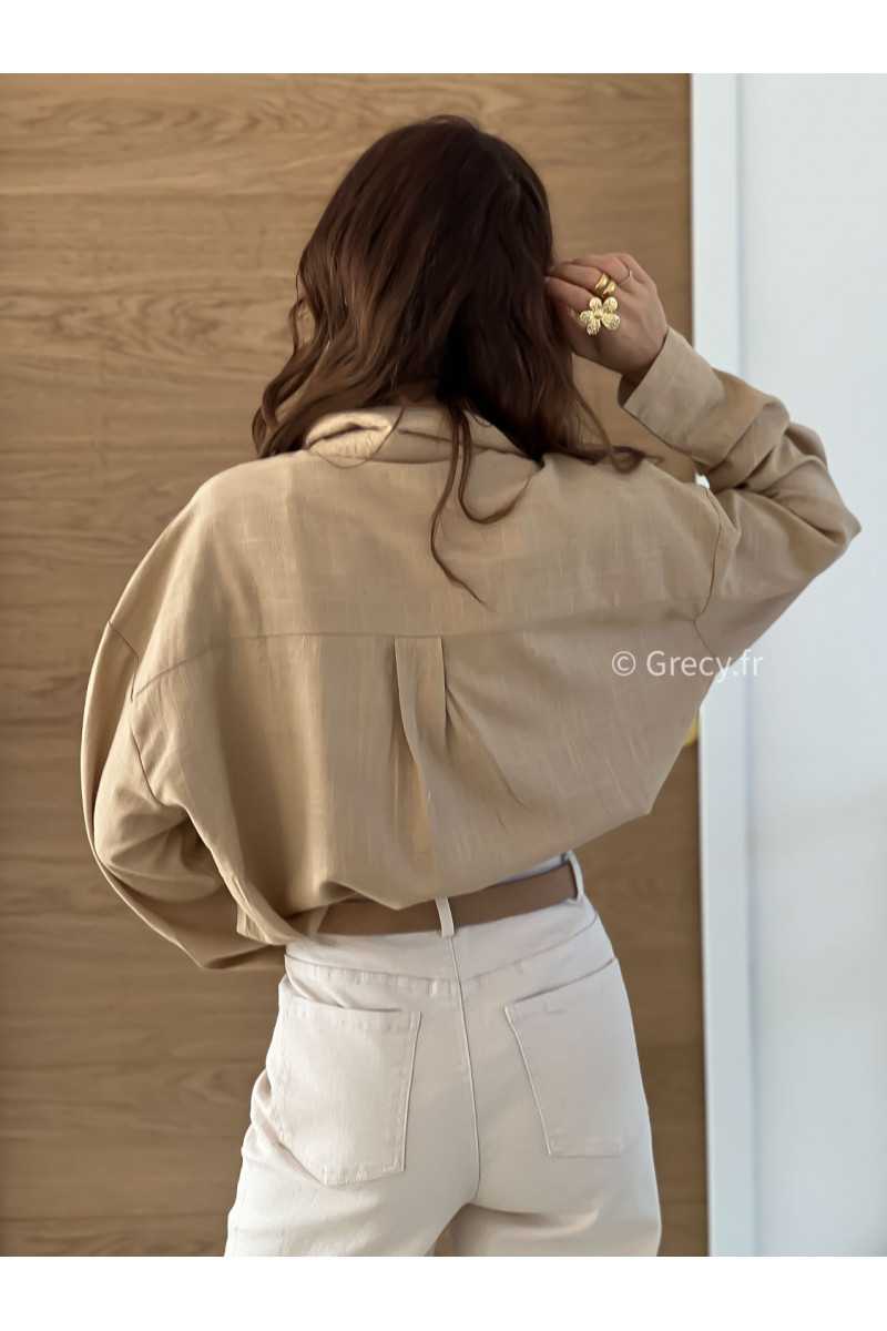 Chemise oversize beige fleurs brodées tendance mode printemps été grecy 2025
