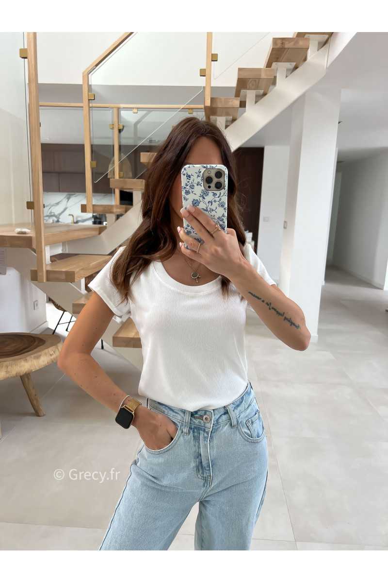 t-shirt blanc côtelé basique mode tendance intemporel grecy