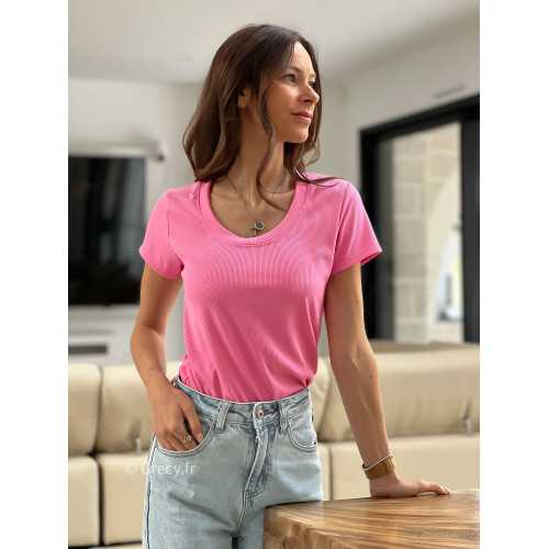 t-shirt rose côtelé basique mode tendance intemporel grecy