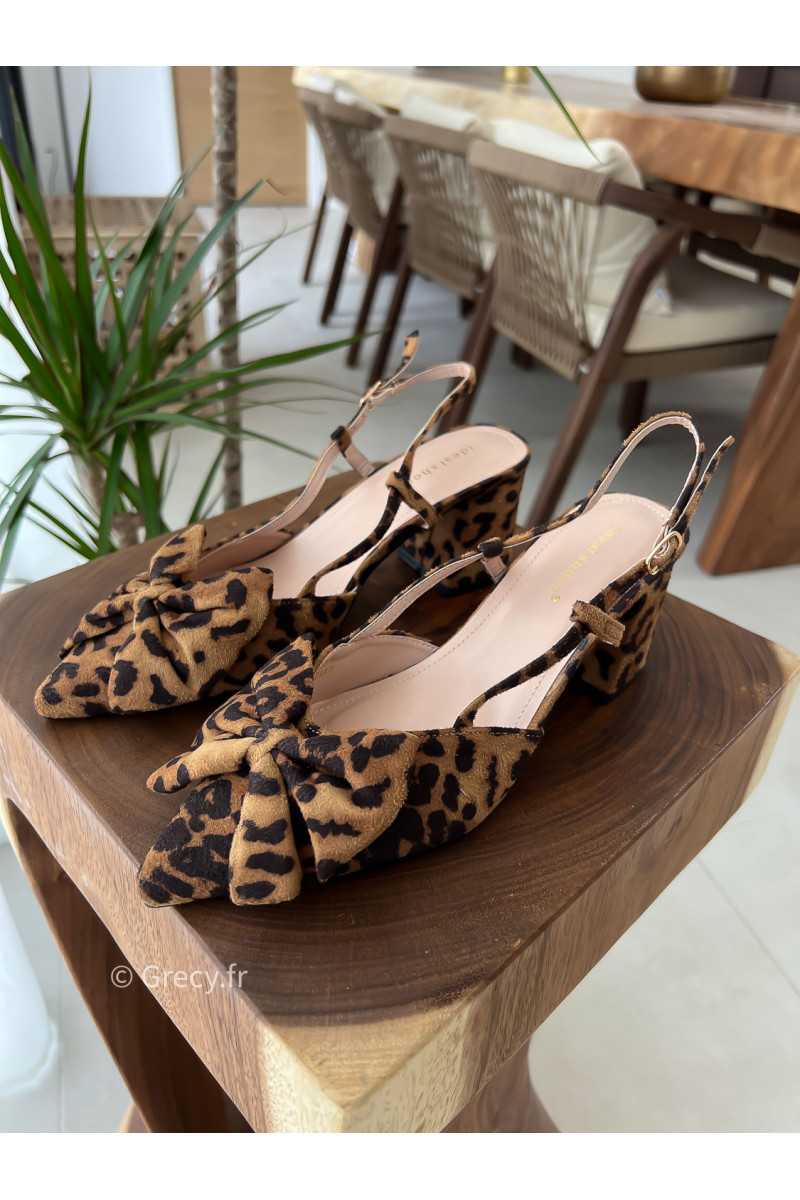 Escarpins leopard noeud mode tendance slingback talons confortable grecy