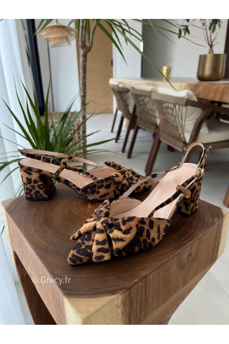 Escarpins leopard noeud mode tendance slingback talons confortable grecy