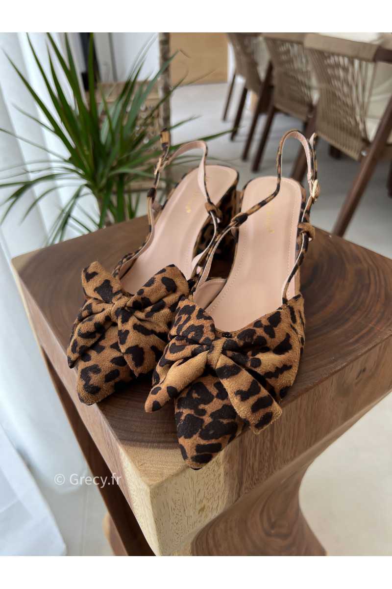 Escarpins leopard noeud mode tendance slingback talons confortable grecy