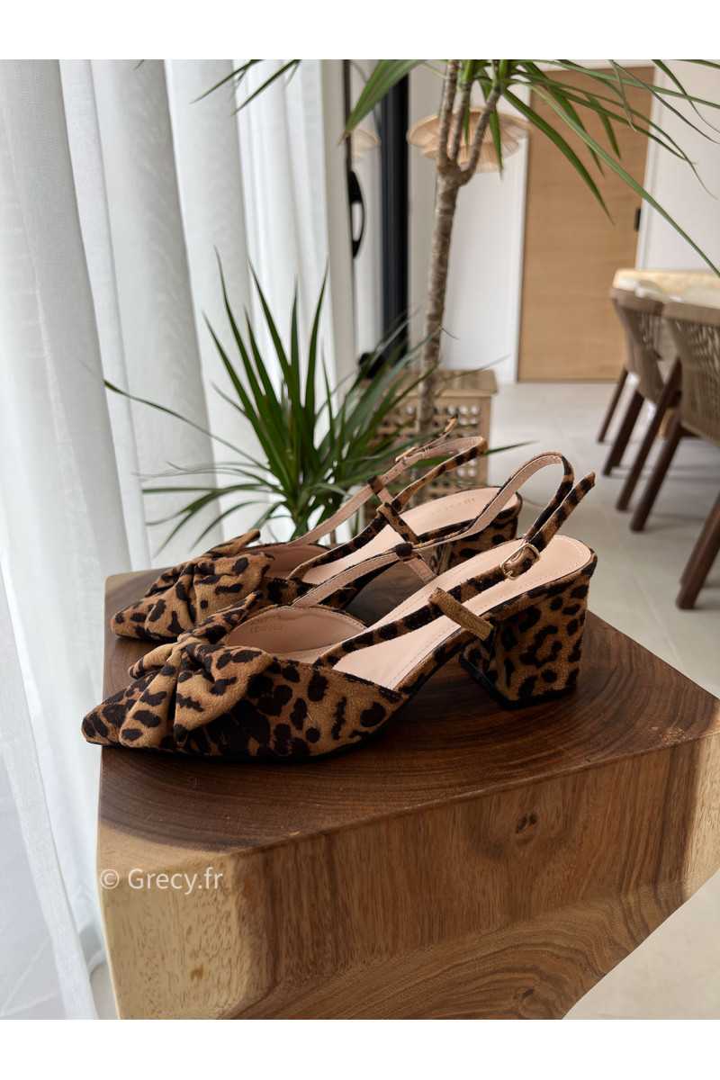 Escarpins leopard noeud mode tendance slingback talons confortable grecy
