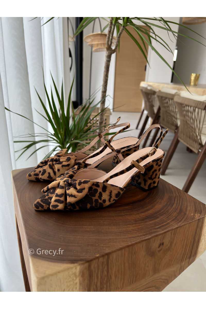 Escarpins leopard noeud mode tendance slingback talons confortable grecy