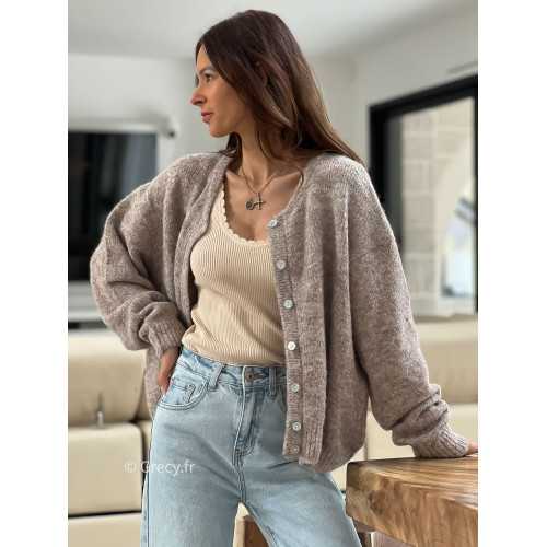 gilet laine taupe chiné boutons mode tendance look ootd grecy