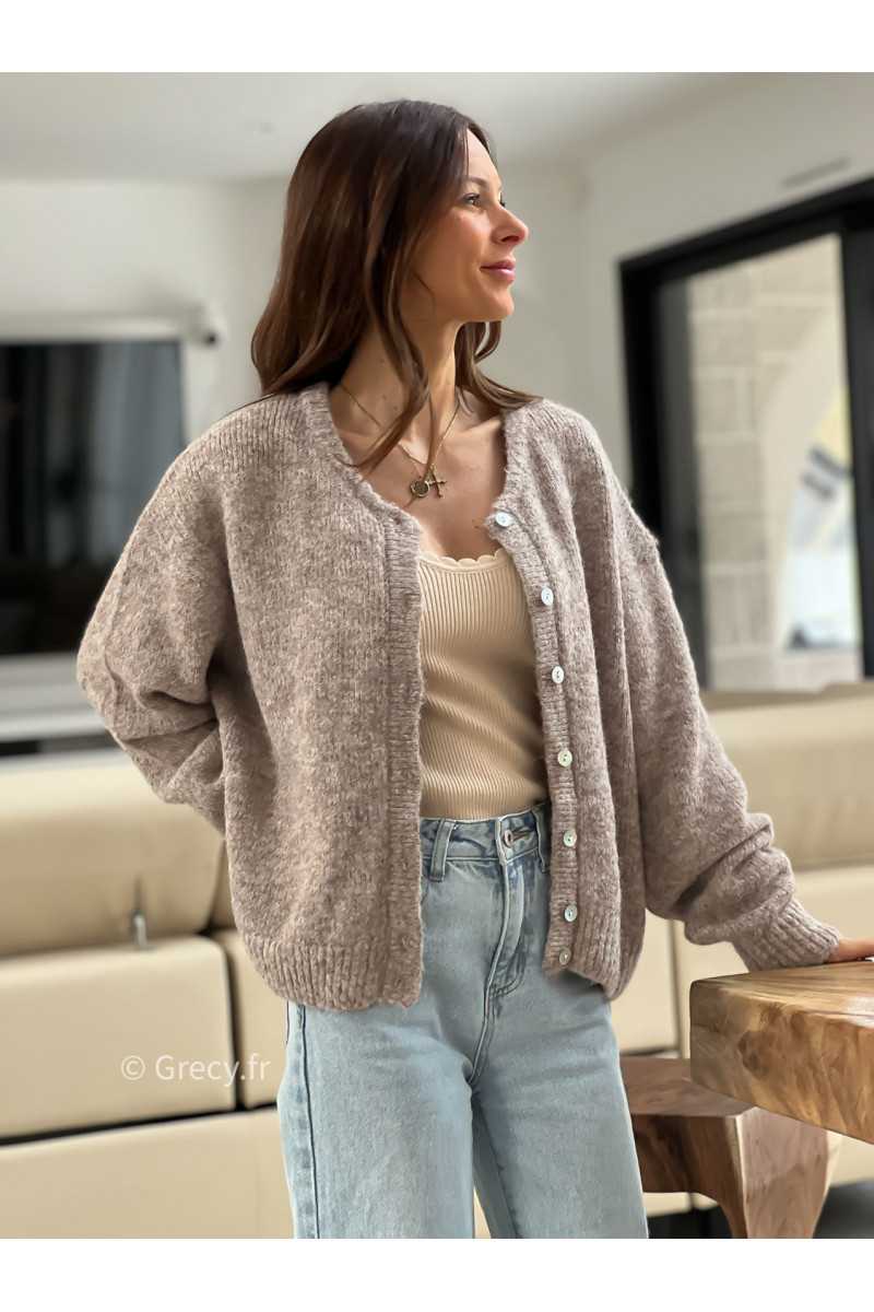 gilet laine taupe chiné boutons mode tendance look ootd grecy