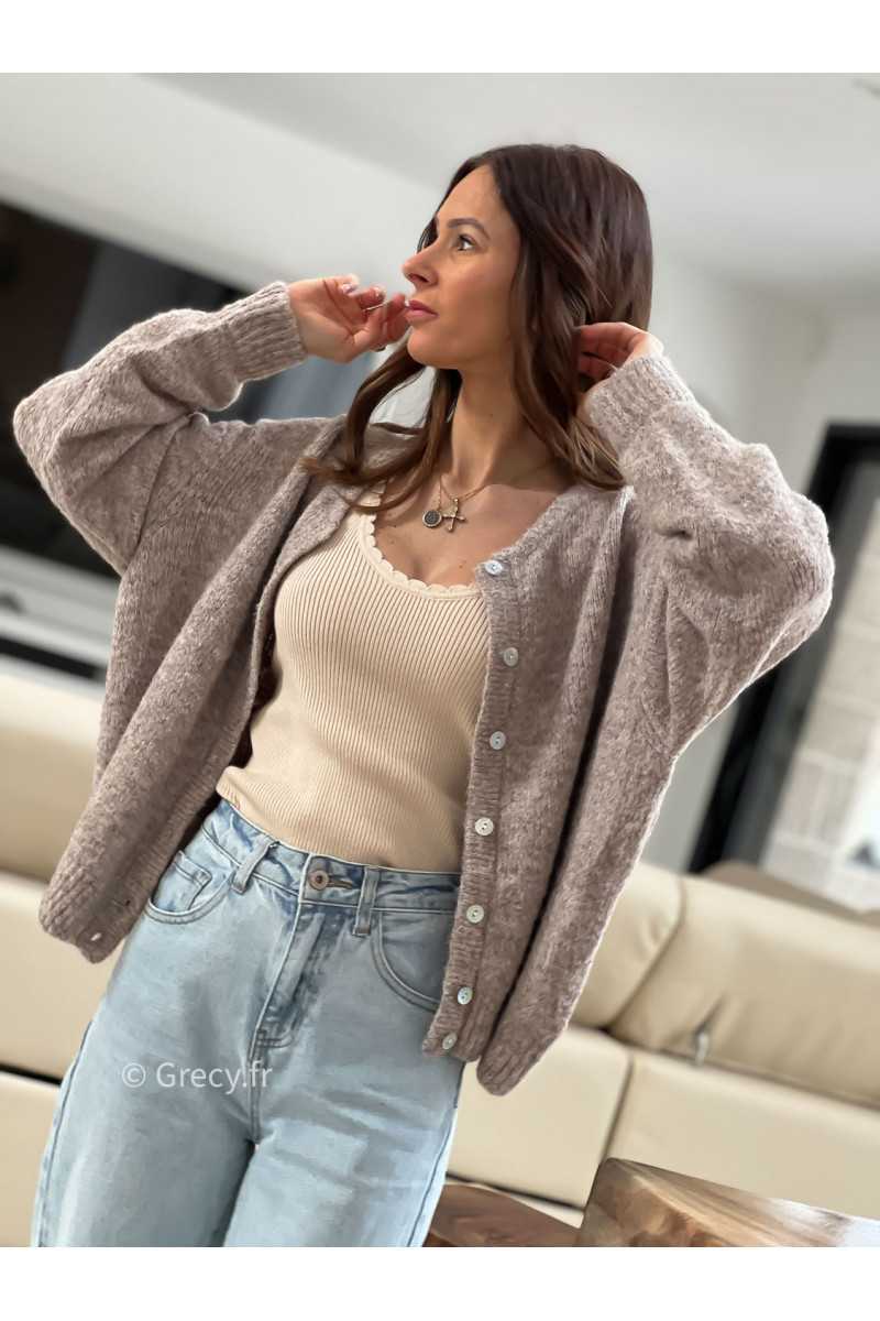 gilet laine taupe chiné boutons mode tendance look ootd grecy