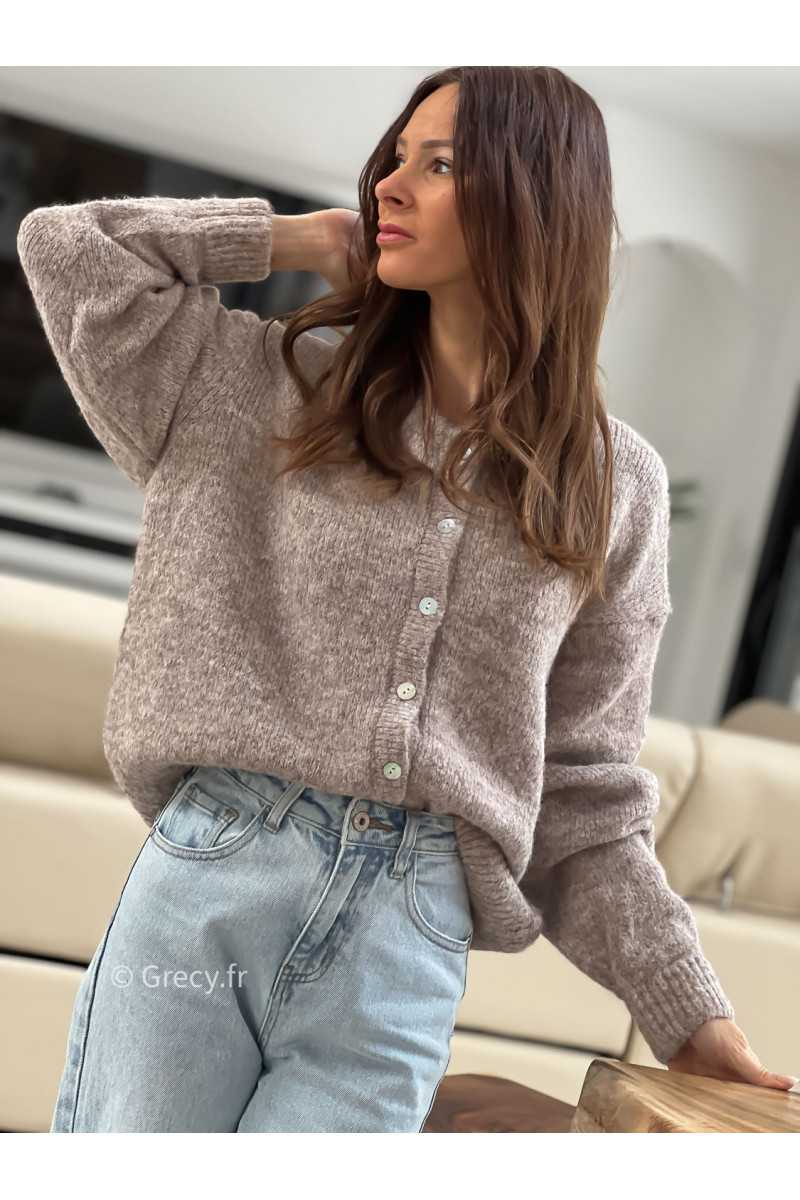 gilet laine taupe chiné boutons mode tendance look ootd grecy