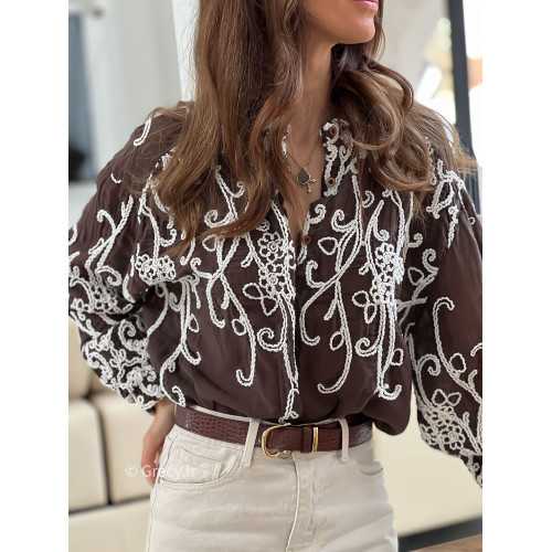 Chemise marron broderies mode tendance look ootd grecy bohème