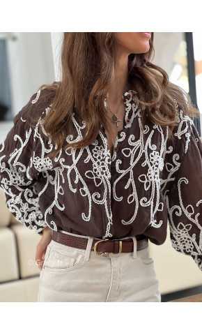 Chemise marron broderies mode tendance look ootd grecy bohème