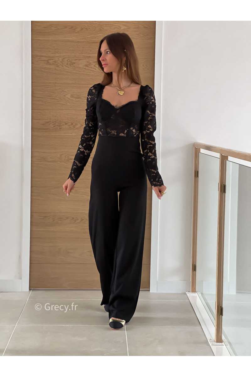 Combinaison pantalon dentelles noire manches longues été grecy mode look printemps