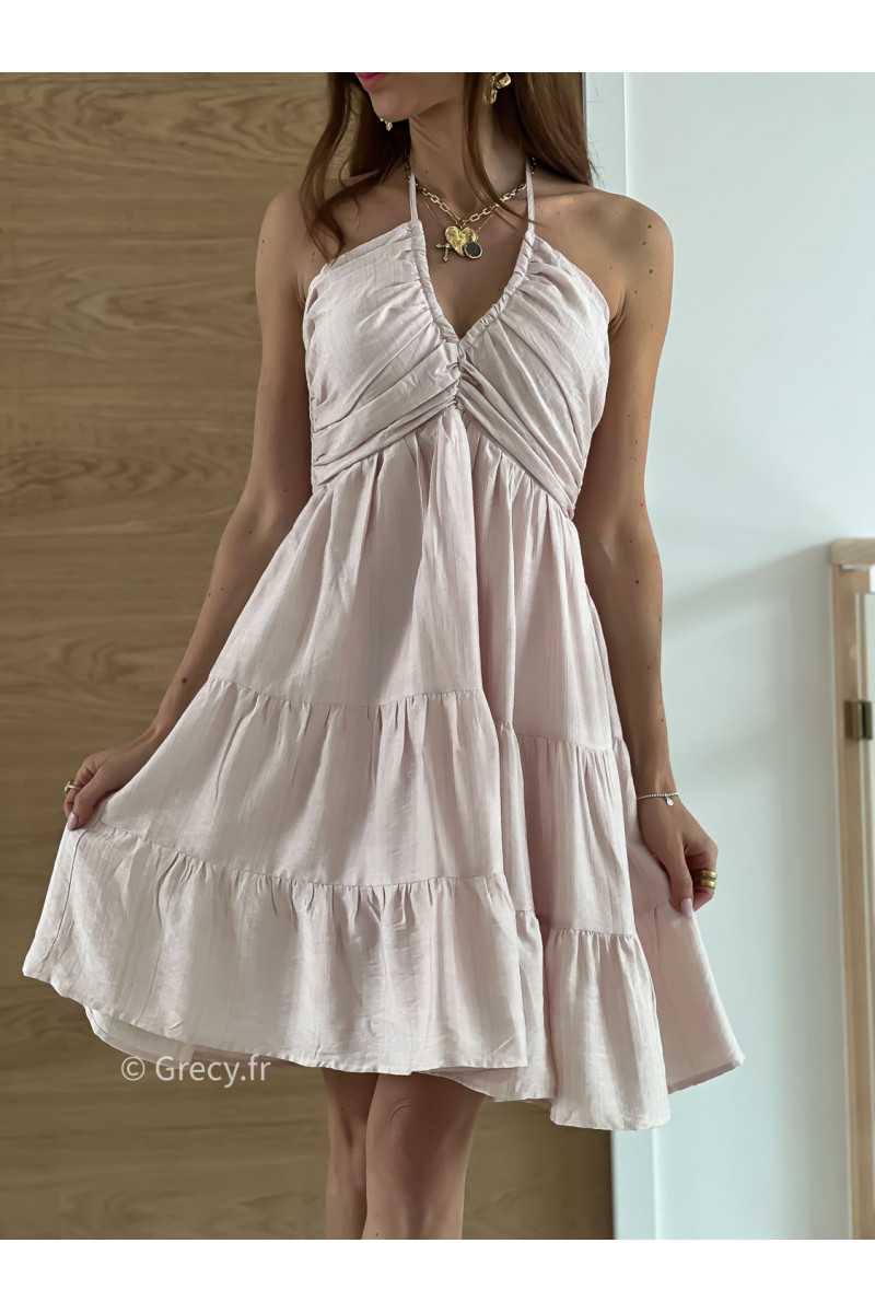 Robe fluide rose poudrée cérémonie mariage été grecy mode look printemps