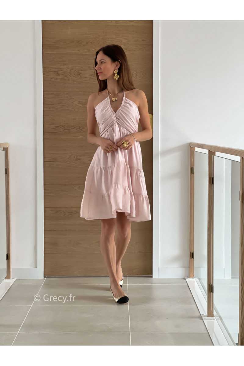 Robe fluide rose poudrée cérémonie mariage été grecy mode look printemps