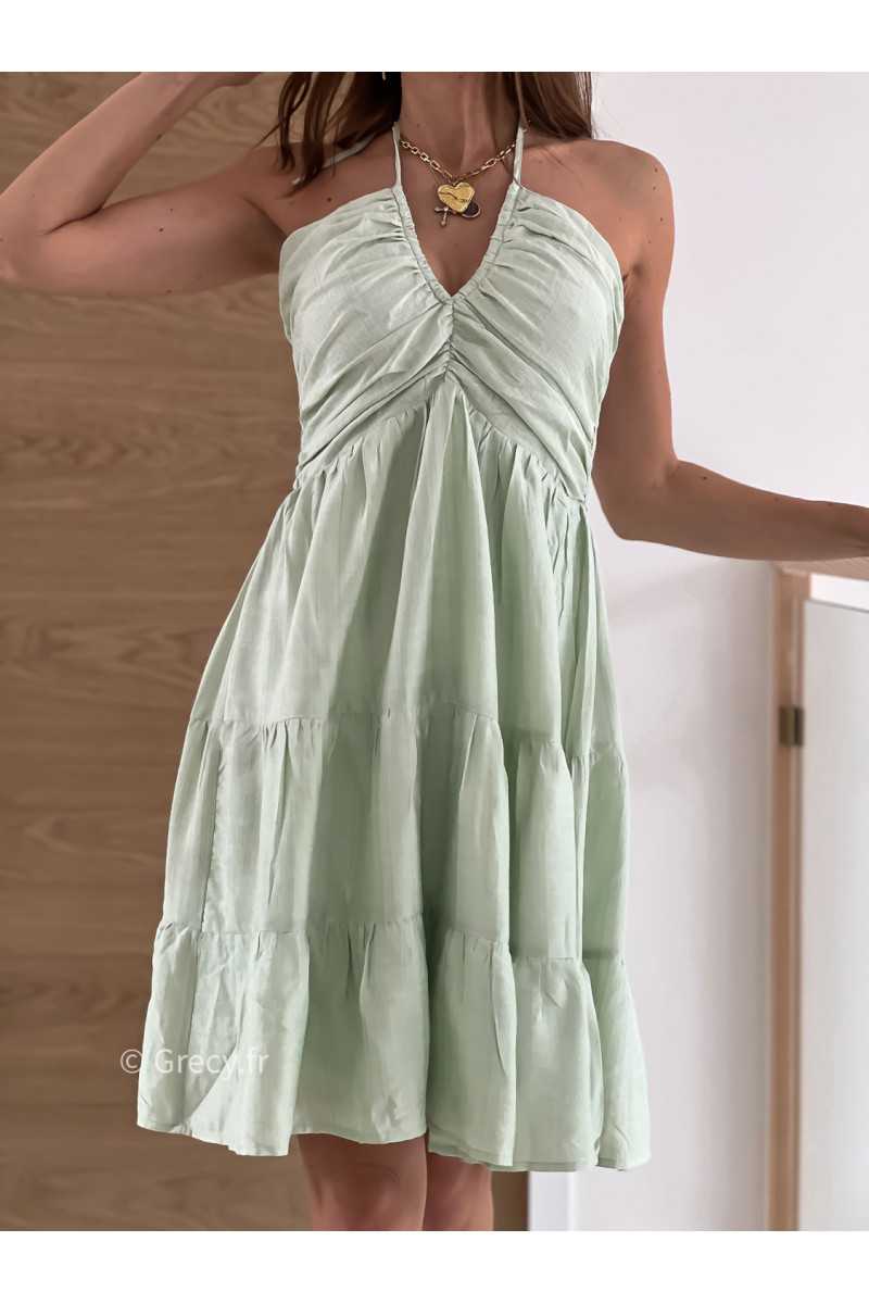 Robe fluide verte clair cérémonie mariage grecy mode look printemps été 2025