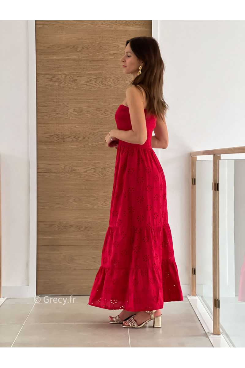 Robe longue rouge broderies bustier cérémonie mariage grecy mode look printemps été 2025