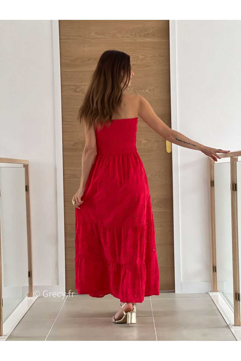 Robe longue rouge broderies bustier cérémonie mariage grecy mode look printemps été 2025