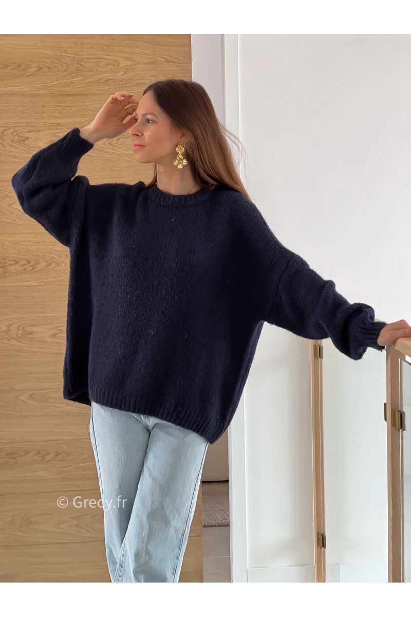 pull oversize laine mohair bleu marine mode tendance grecy look