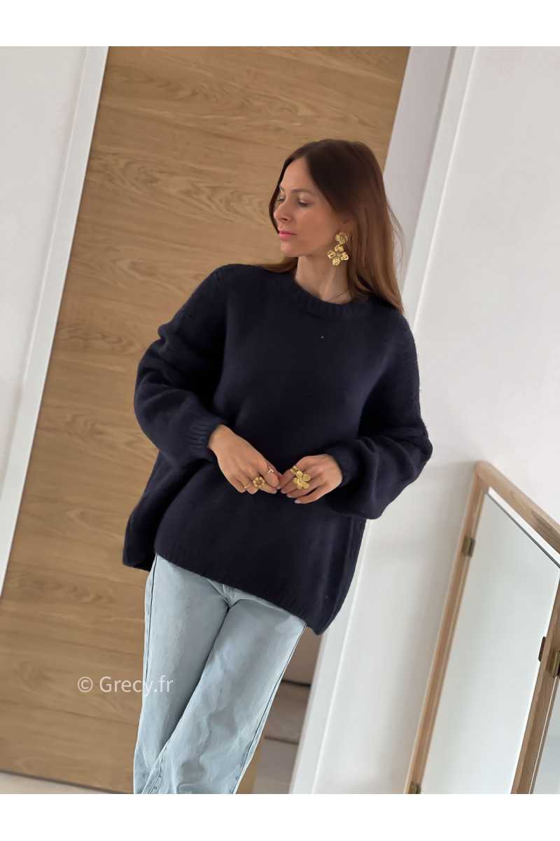 pull oversize laine mohair bleu marine mode tendance grecy look