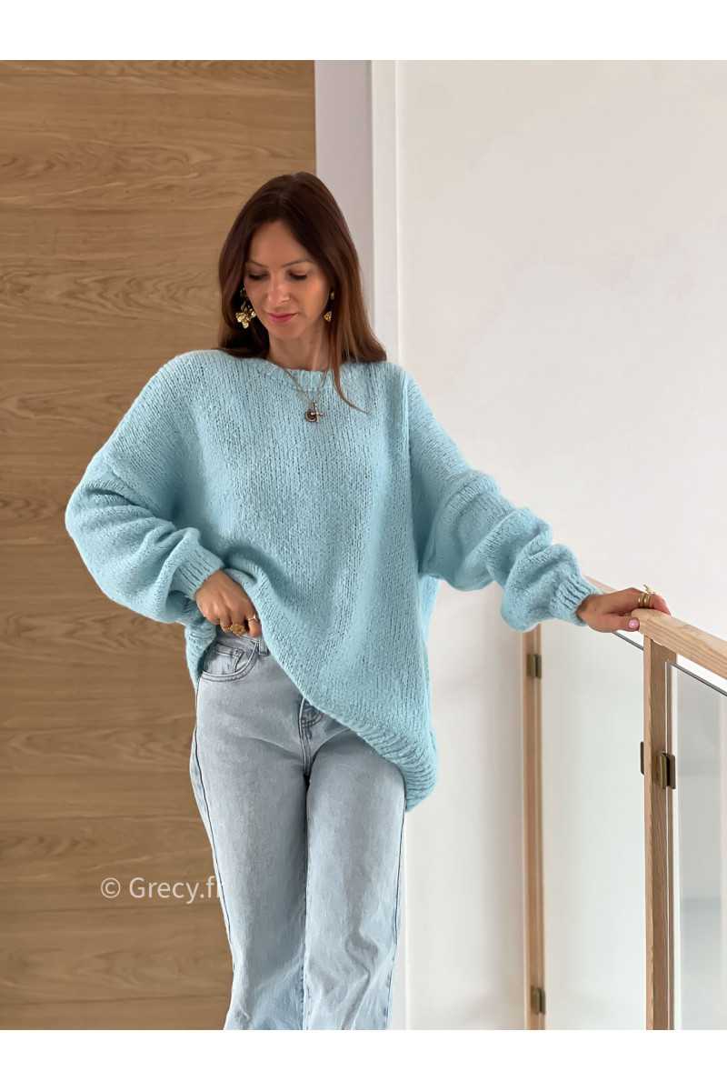 pull oversize mohair laine bleu clair baby blue mode tendance grecy look