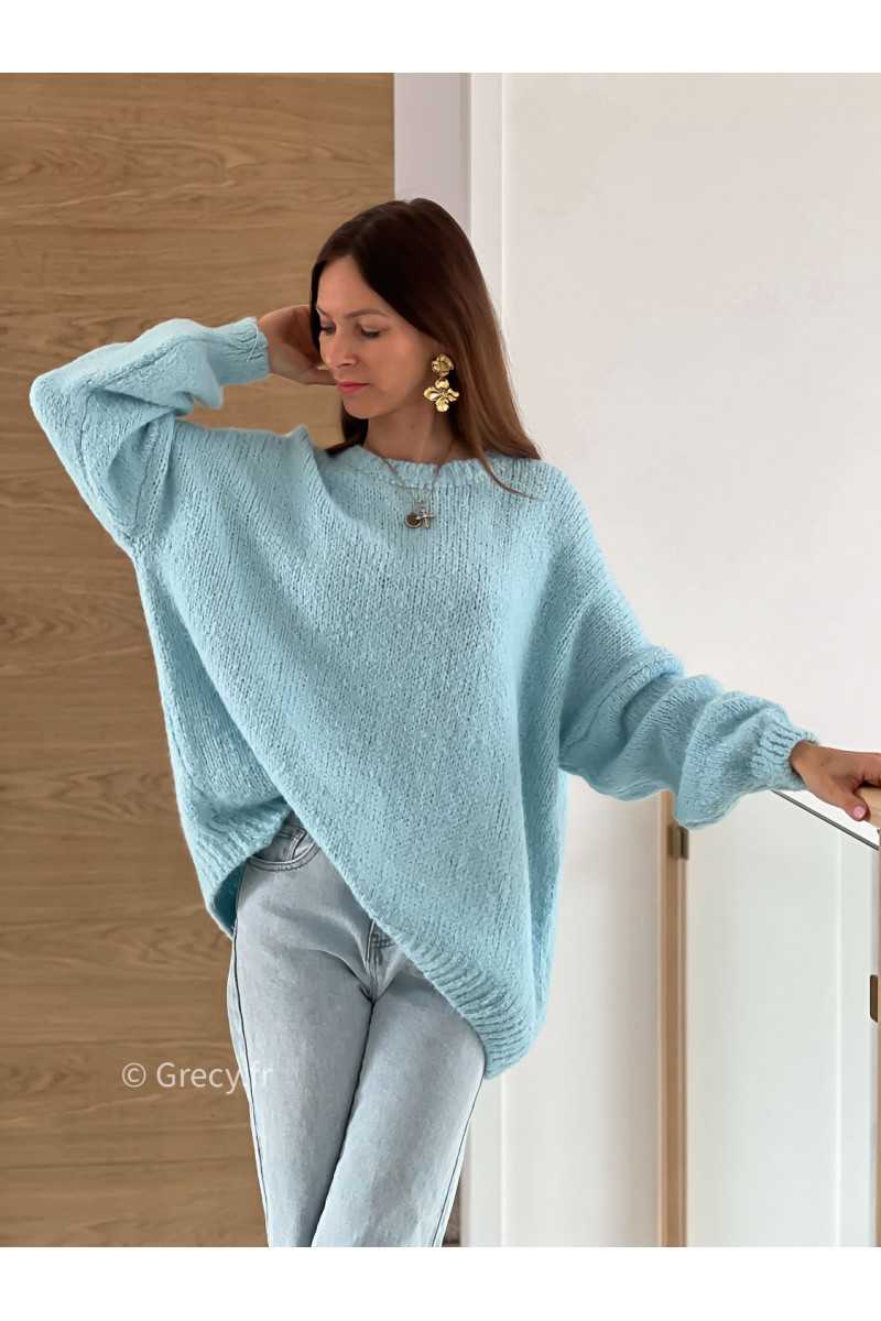pull oversize mohair laine bleu clair baby blue mode tendance grecy look