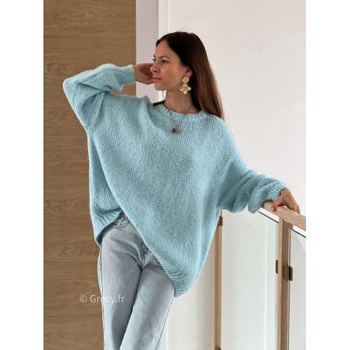 pull oversize mohair laine bleu clair baby blue mode tendance grecy look