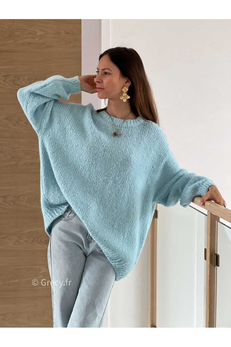 pull oversize mohair laine bleu clair baby blue mode tendance grecy look