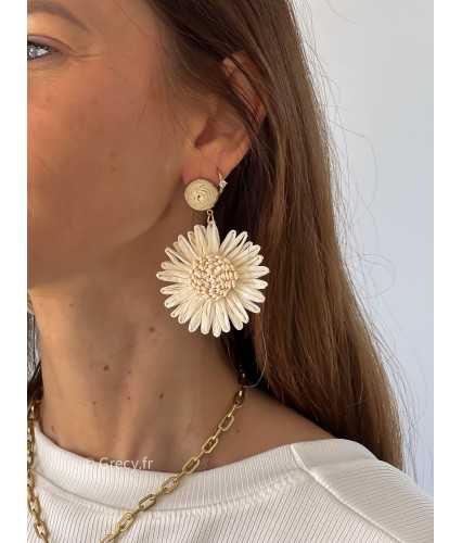 Boucles d'oreilles raphia légères été Bali écru grecy bijoux tendances