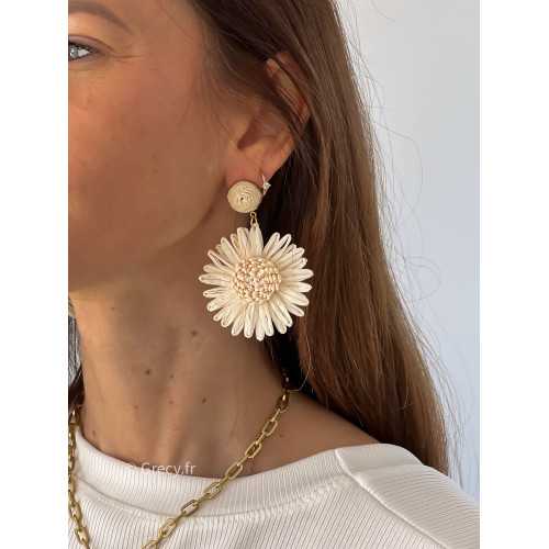 Boucles d'oreilles raphia légères été Bali écru grecy bijoux tendances