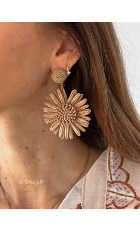 Boucles d'oreilles Bali taupe raphia légères été grecy bijoux