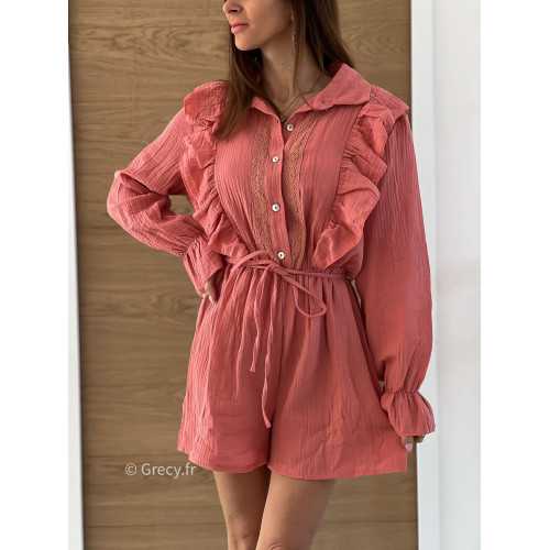 combishort gaze de coton vieux rose été 2025 mode tendance grecy