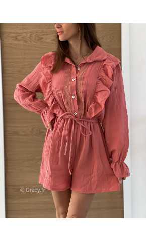 combishort gaze de coton vieux rose été 2025 mode tendance grecy