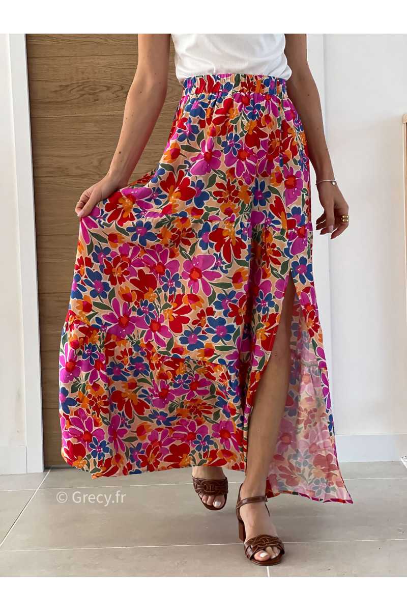 Jupe longue fleurie colorée printemps été 2025 mode tendance grecy