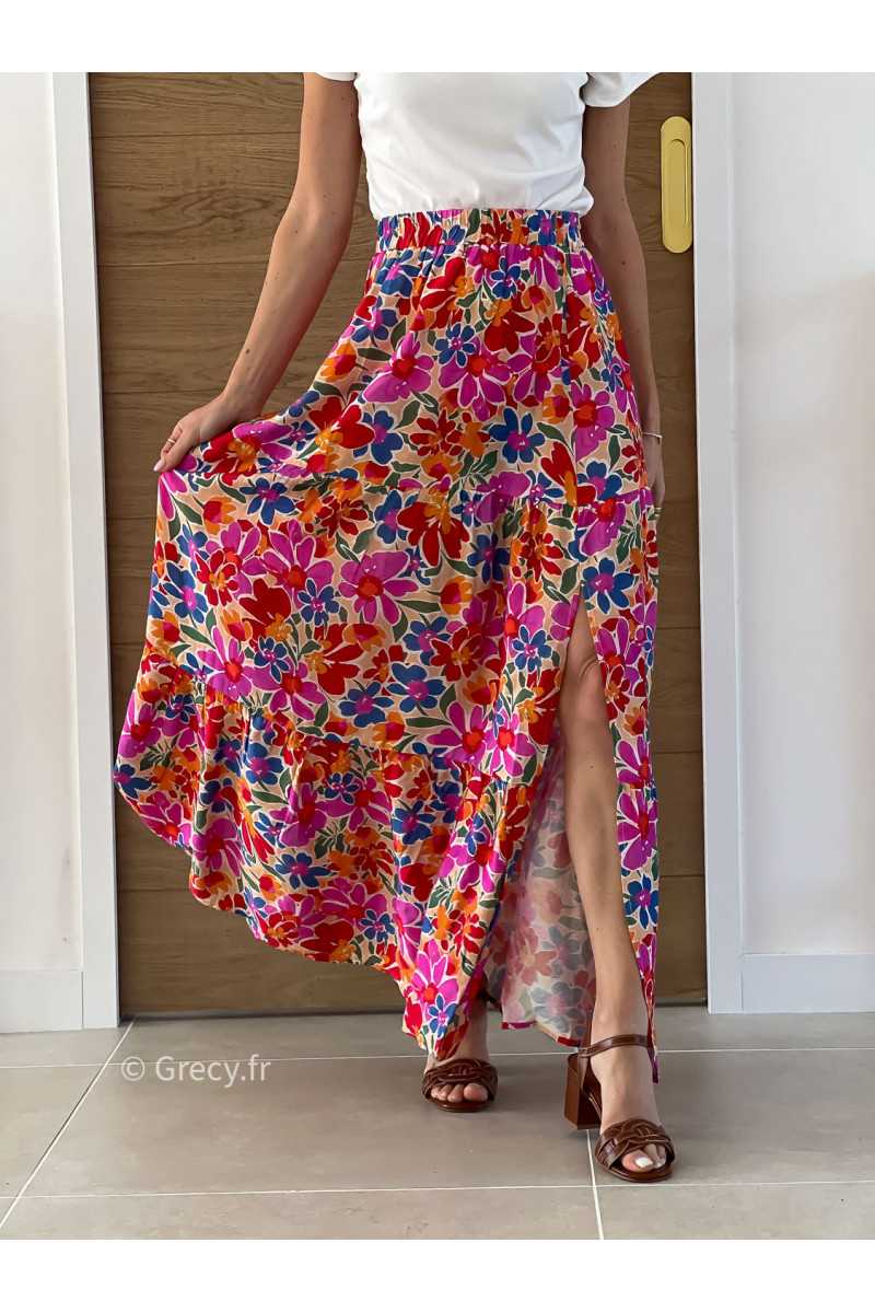 Jupe longue fleurie colorée printemps été 2025 mode tendance grecy