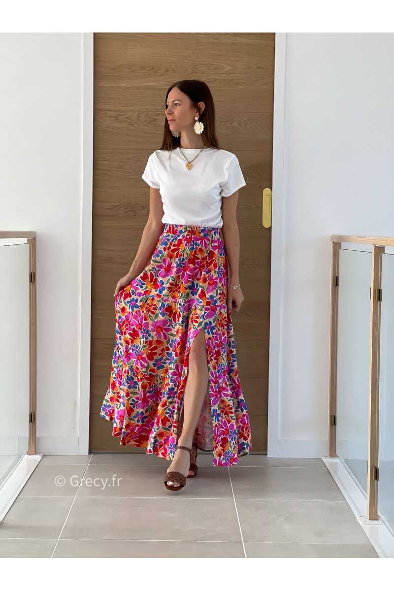 Jupe longue fleurie colorée printemps été 2025 mode tendance grecy