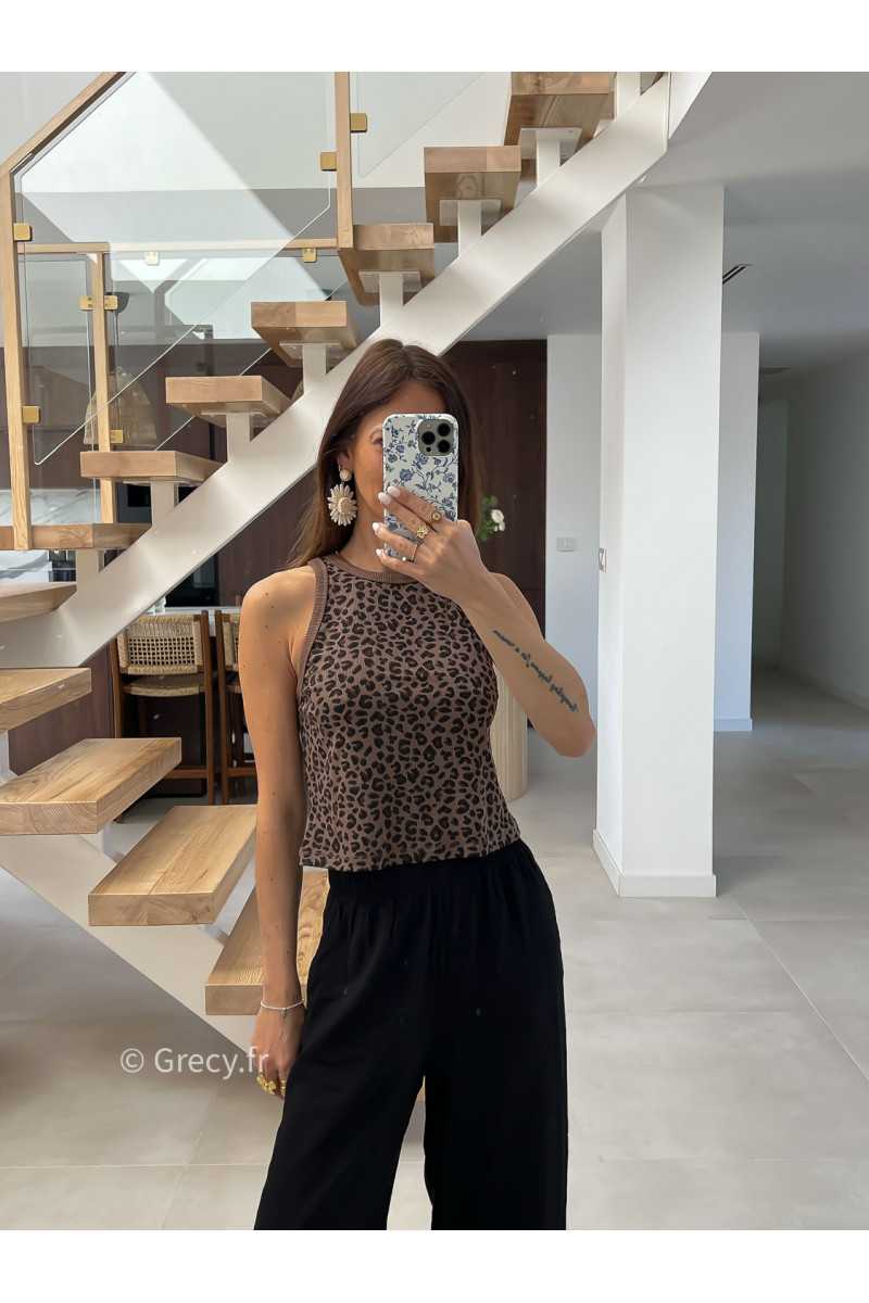 top débardeur côtelé léopard mode tendance printemps été 2025 grecy chic élégant