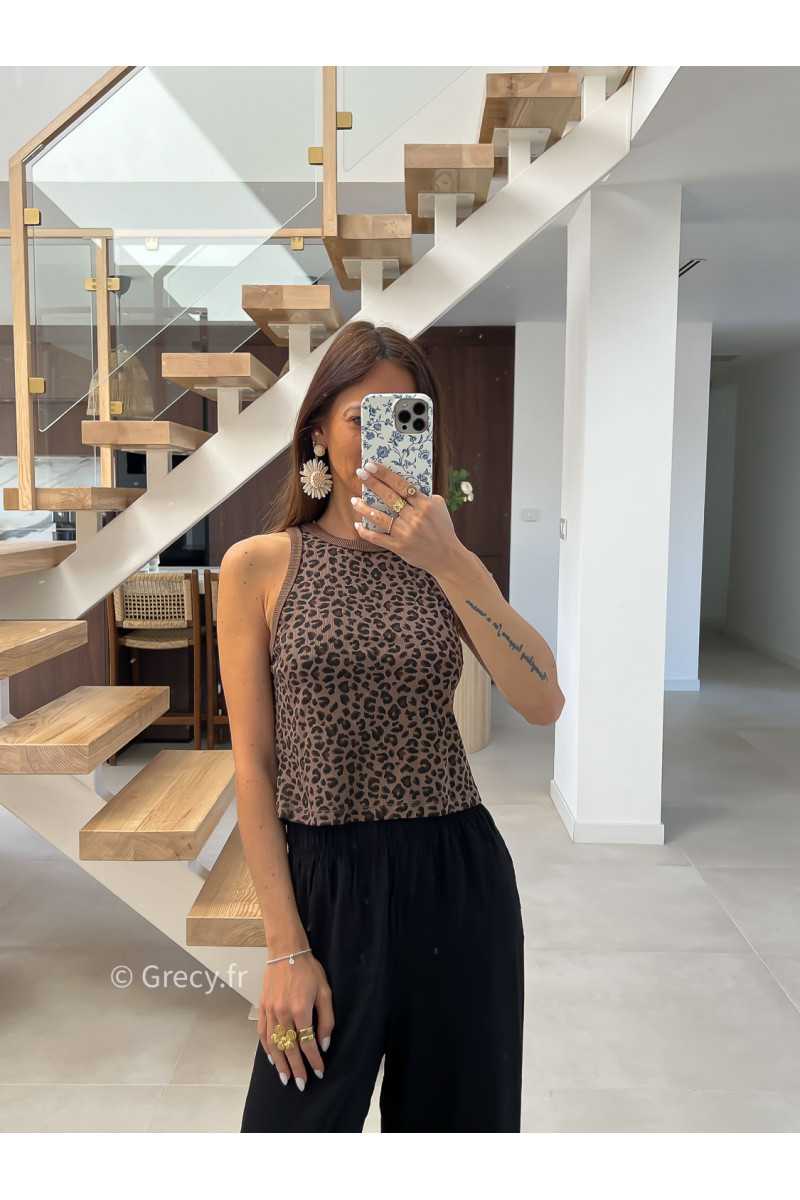 top débardeur côtelé léopard mode tendance printemps été 2025 grecy chic élégant