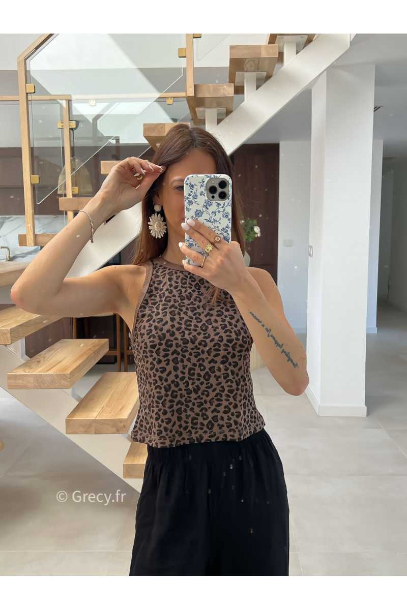 top débardeur côtelé léopard mode tendance printemps été 2025 grecy chic élégant
