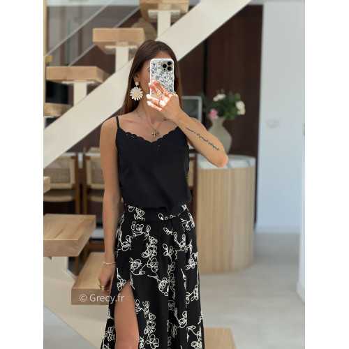 Débardeur broderies noir mode tendance printemps été 2025 grecy chic élégant