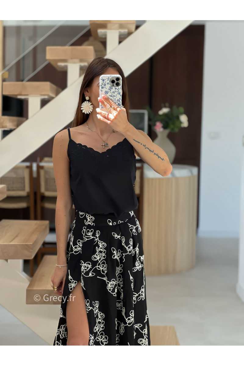 Débardeur broderies noir mode tendance printemps été 2025 grecy chic élégant
