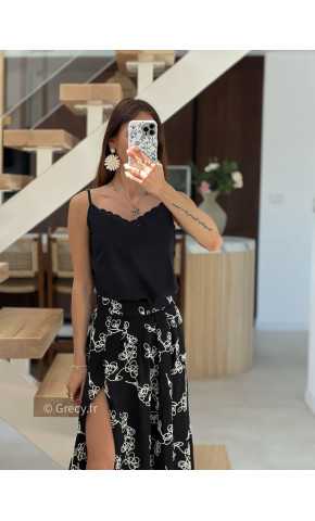 Débardeur broderies noir mode tendance printemps été 2025 grecy chic élégant