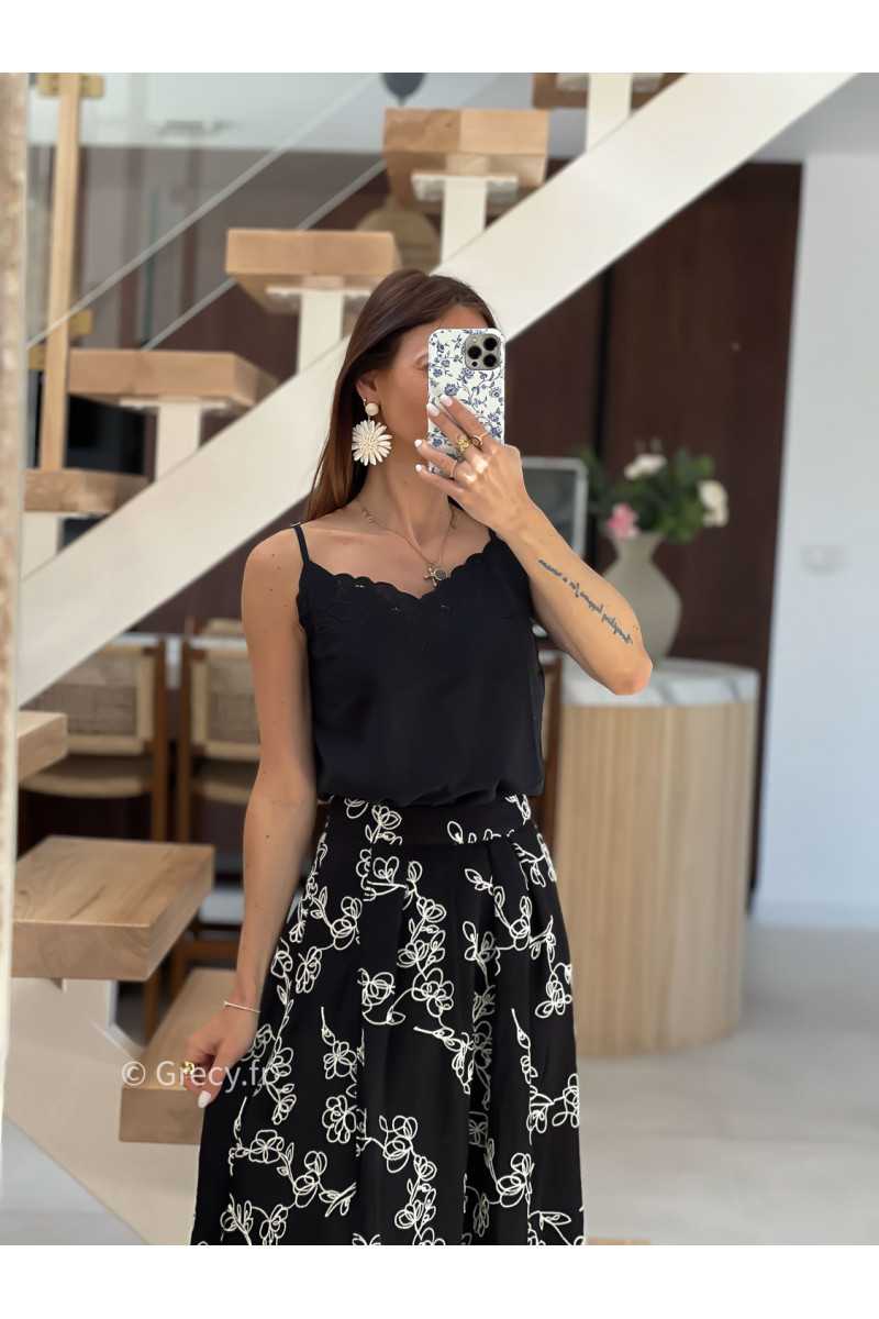 Débardeur broderies noir mode tendance printemps été 2025 grecy chic élégant