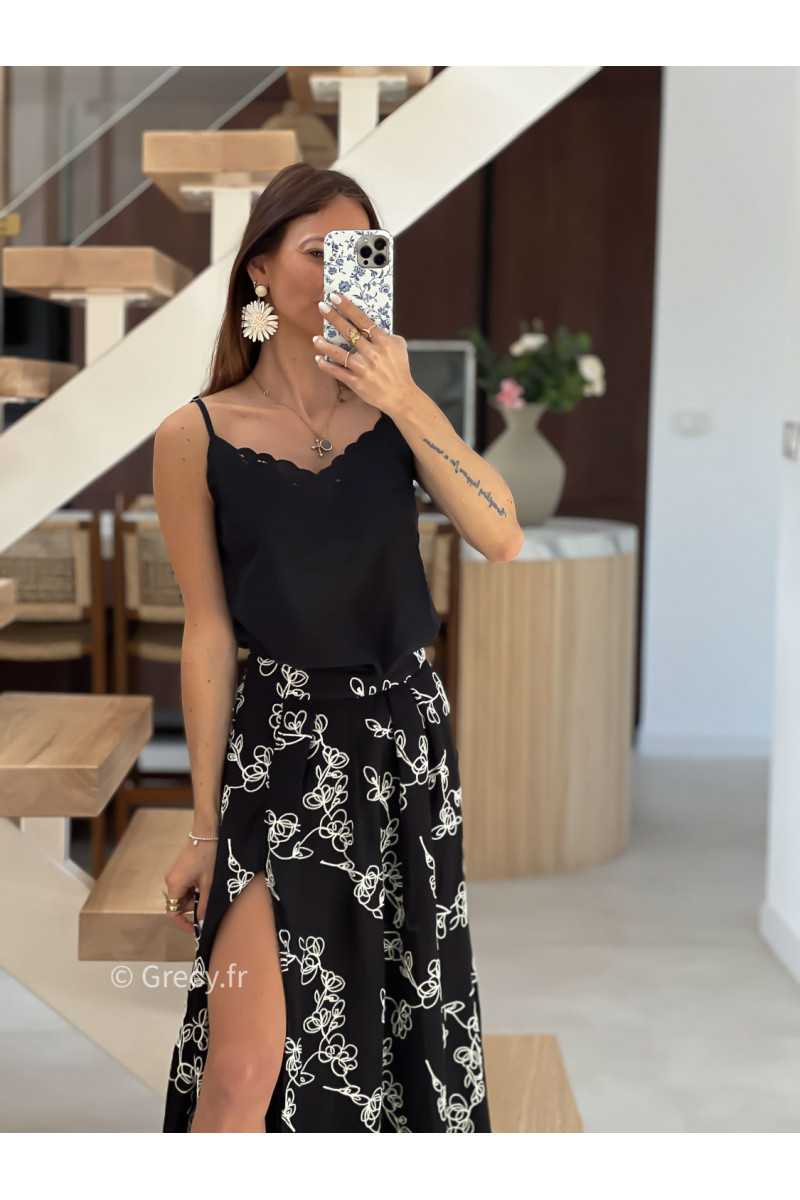 Débardeur broderies noir mode tendance printemps été 2025 grecy chic élégant
