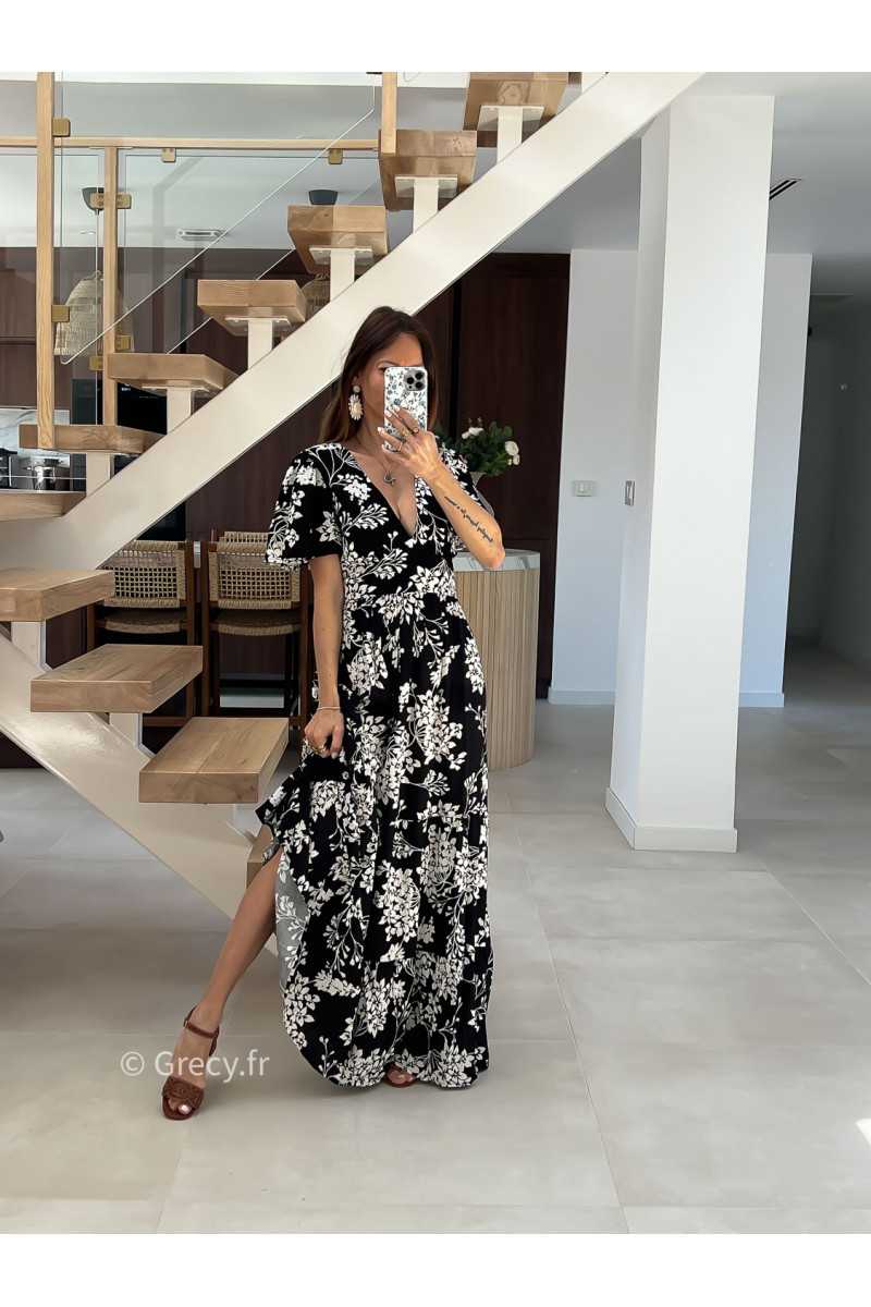Robe longue noire et blanche mode tendance printemps été 2025 grecy chic élégant