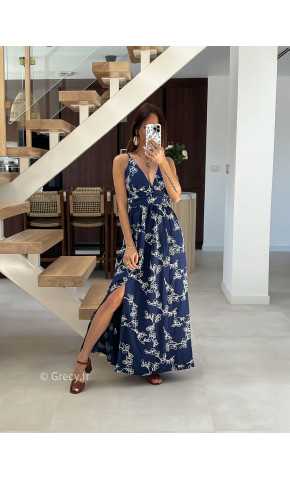 Robe longue marine broderies mode tendance printemps été 2025 grecy chic élégant