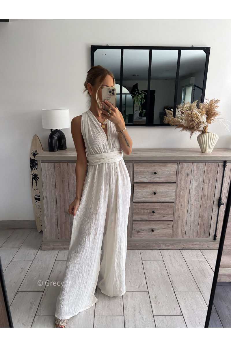 combinaison pantalon multipositions écru blanc fluide été grecy look tenue mode tendance