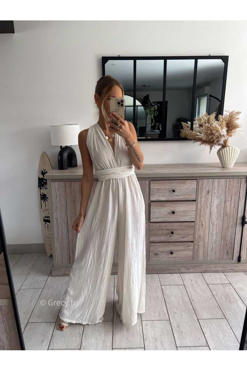 combinaison pantalon multipositions écru blanc fluide été grecy look tenue mode tendance