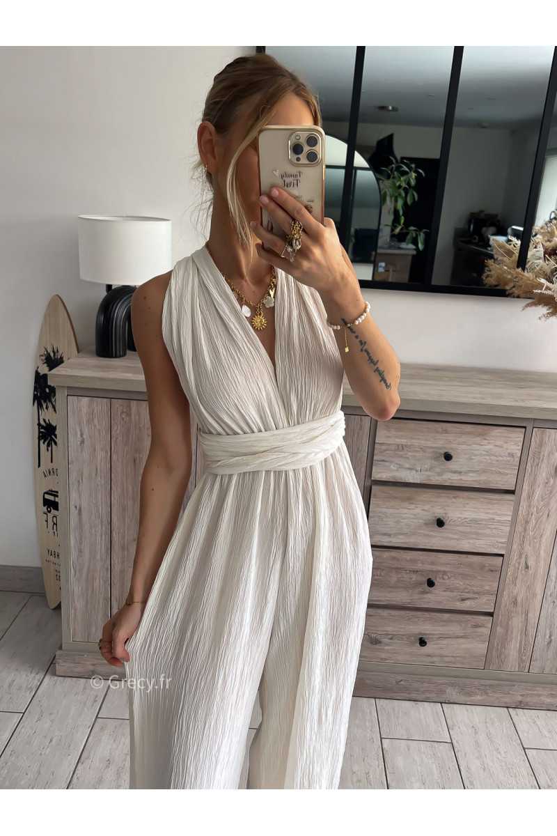 combinaison pantalon multipositions écru blanc fluide été grecy look tenue mode tendance
