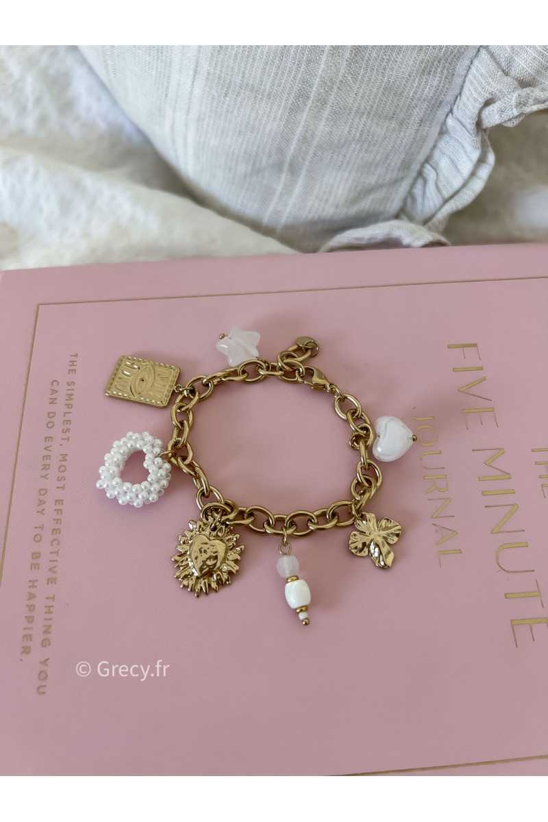 Bracelet breloques coeurs acier inoxydable charms