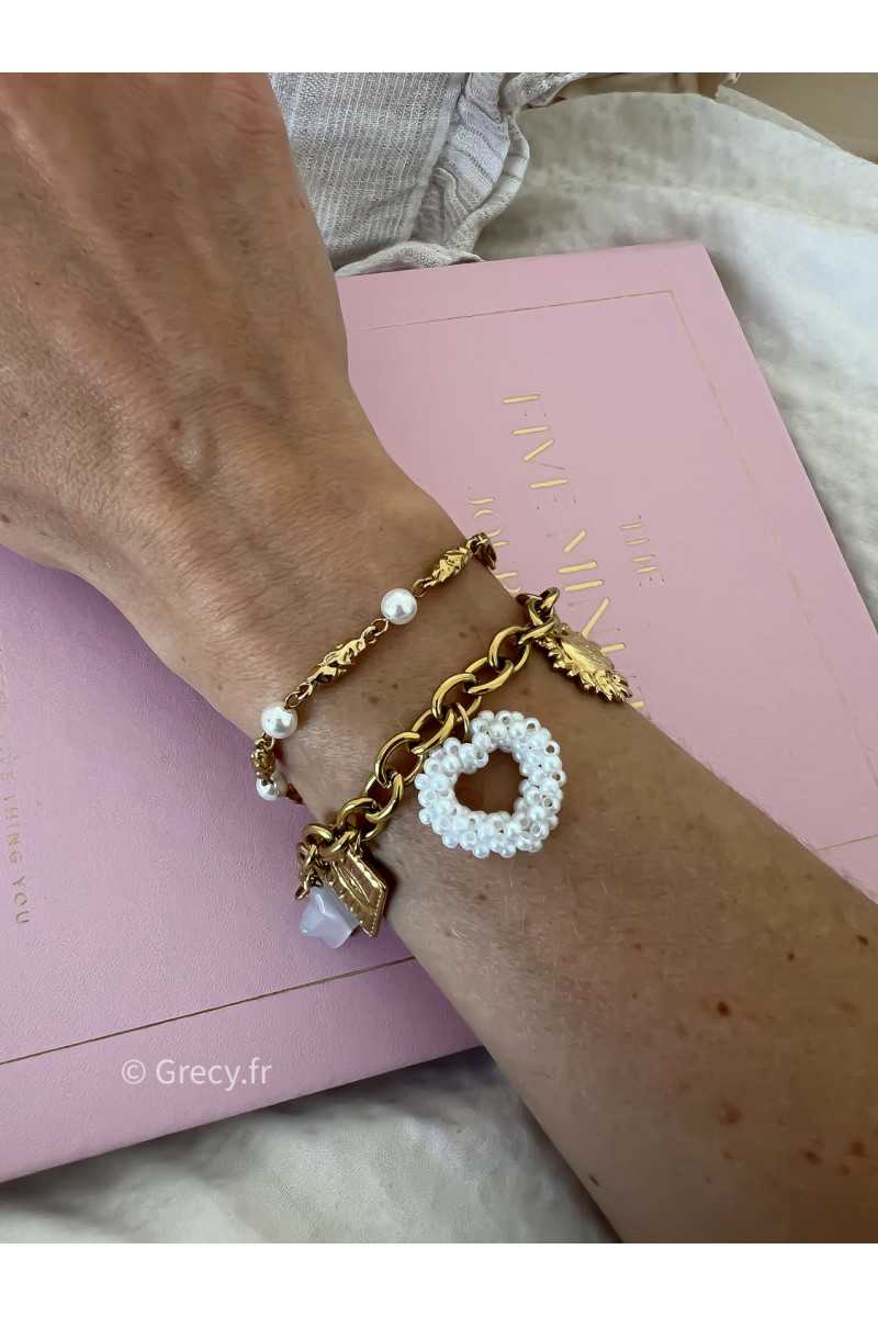 Bracelet breloques coeurs acier inoxydable charms