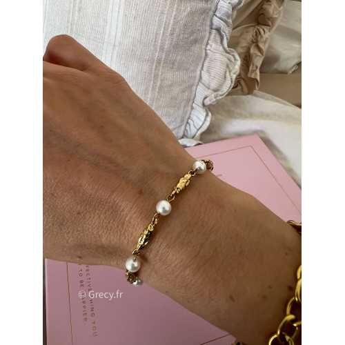 Bracelet chic perles et doré acier inoxydable
